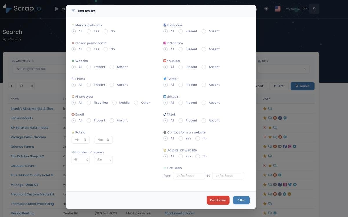 Filtros de Scrap.io para directorio de notarios con email y sitio web